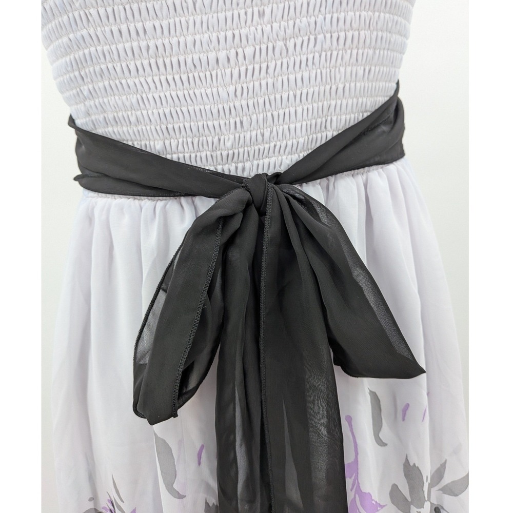 Boho Whimsigoth Fairycore White Black Floral Sleeveless Floral 8 Midi Dress - Picture 9 of 12